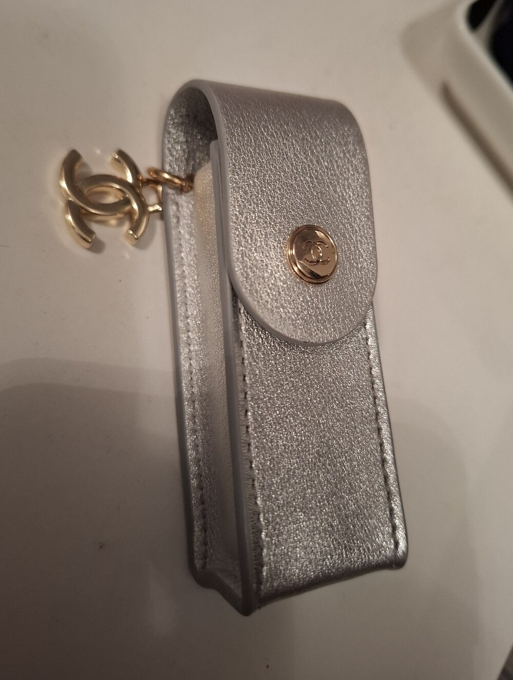 Chanel Silver Lipstick Case with CC Charm